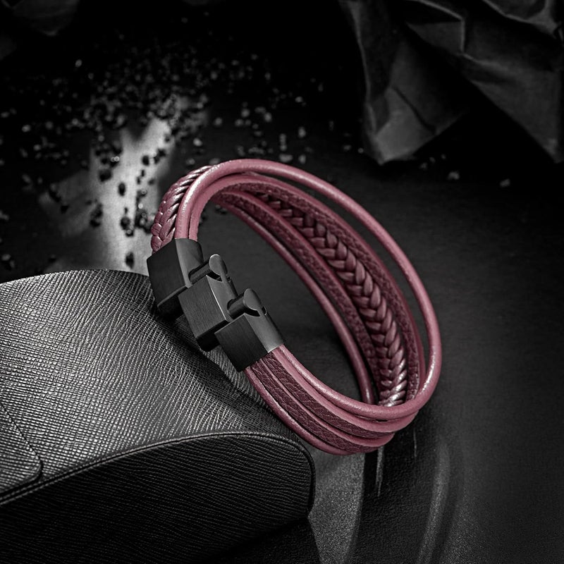 Murtoo Mens Leather Bracelet with Clasp Cowhide Multi-Layer Braided Leather Mens Bracelet - Image 4